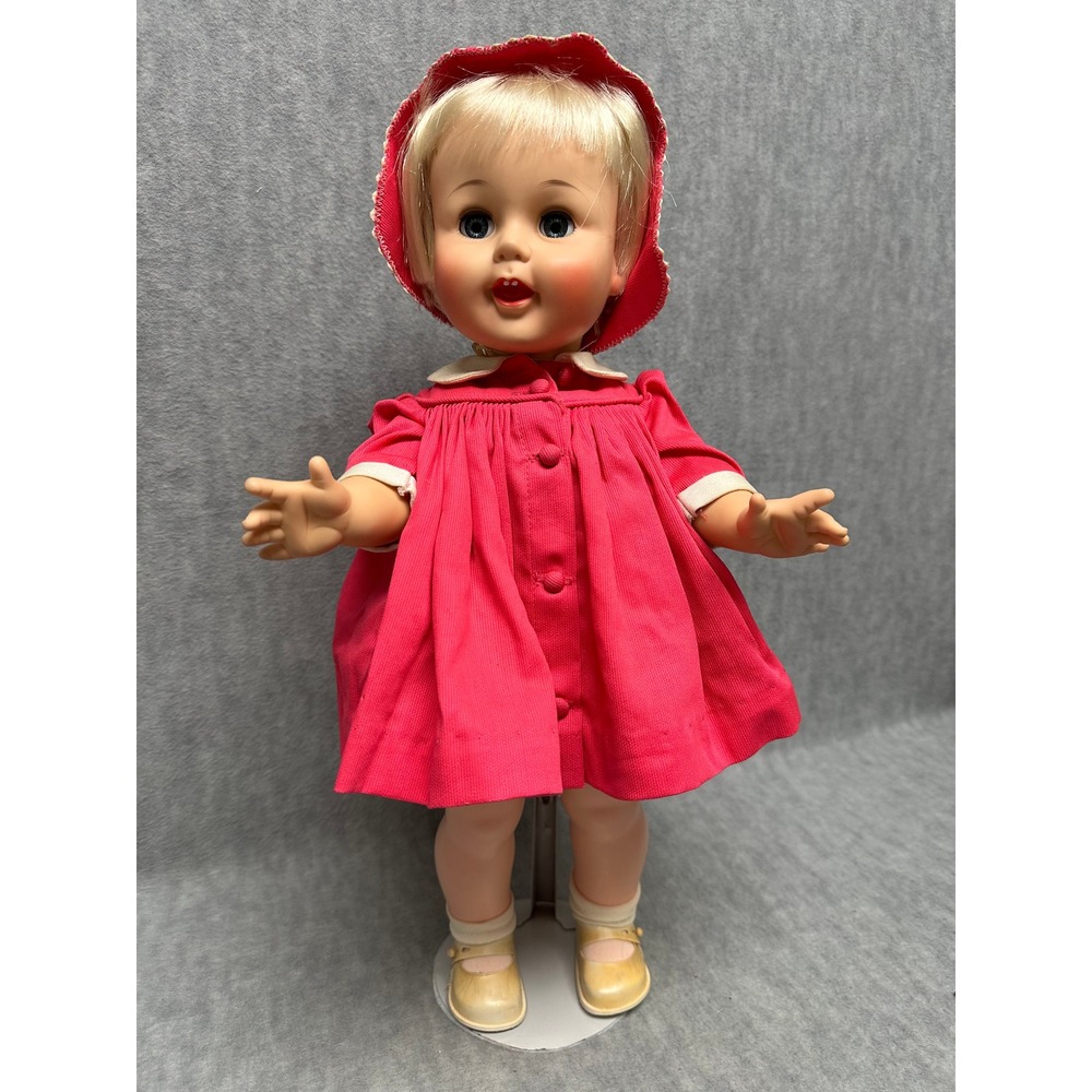 Madame Alexander Vintage Doll Girl 18in Pink Coat Dress Bonnet  Retro - Picture 2 of 14